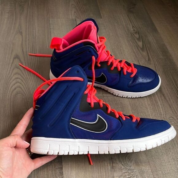 Nike Dunk Free High 2013 Men's Leather Basketball Shoes Royal Blue/Atomic Red 9 - Picture 9 of 10